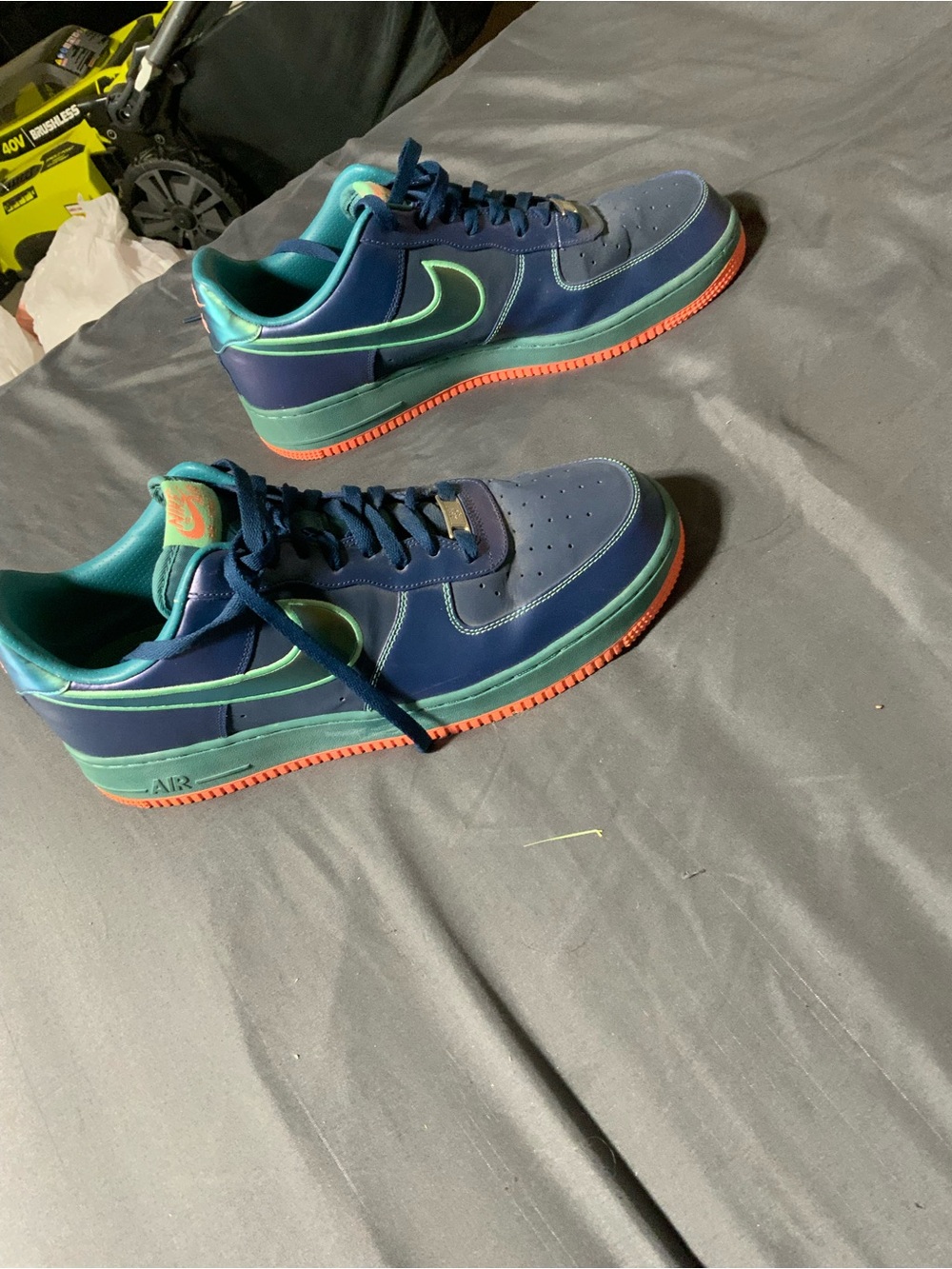 Nike Kids Navy, Teal & Coral Air Force 1 Low Sneakers